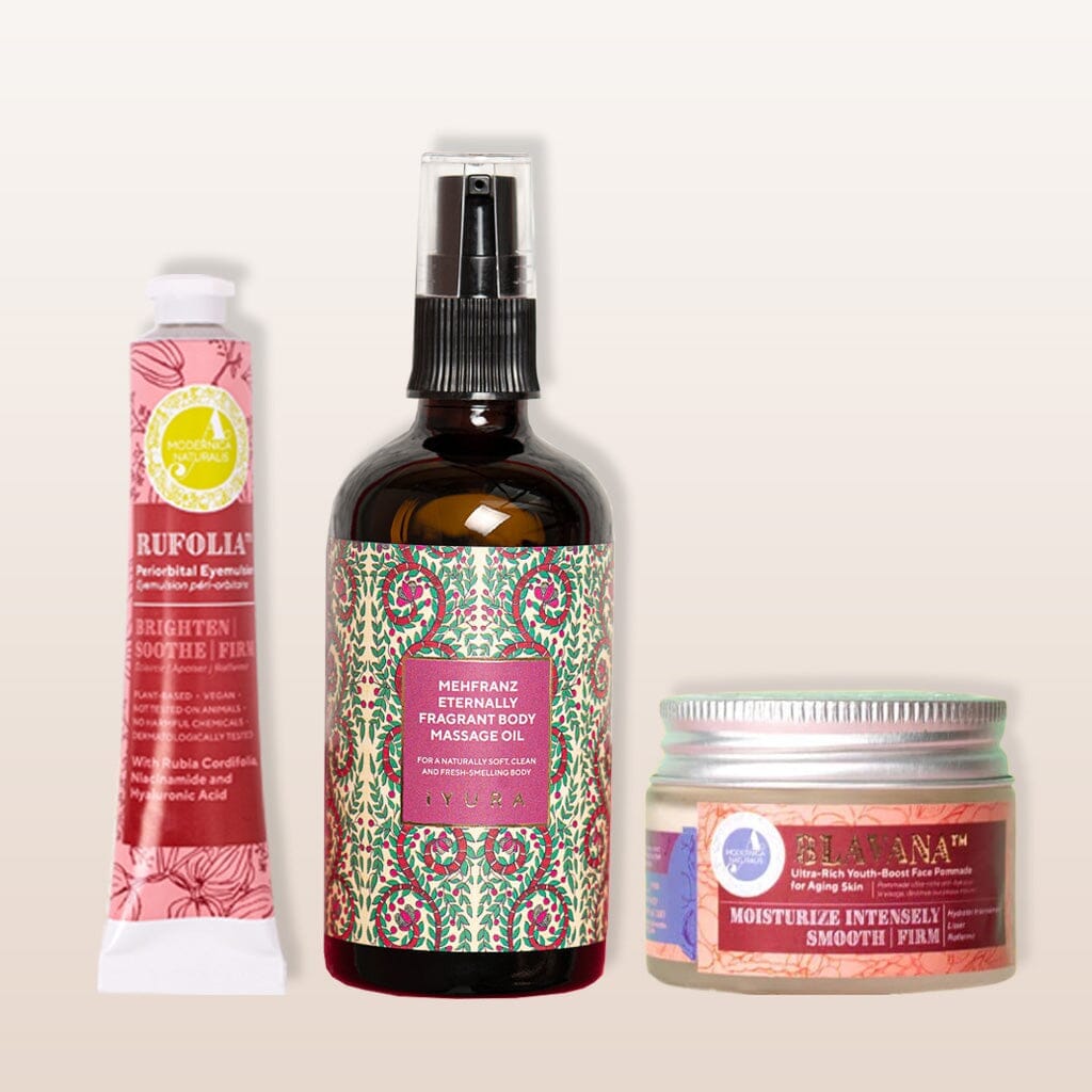 3-Piece Bestsellers Bundle - With an odor-eliminating body oil, around-the-eye skin firming cream and an age-defying moisturizer Beauty set The Ayurveda Experience