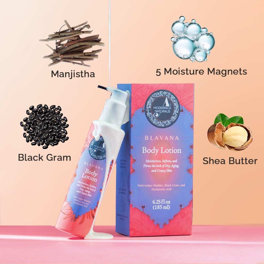 Blavana Body Lotion - Moisturizes, Softens, Firms Dry, Aging, Crepey Skin - Revolutionary Formula with Black Gram - Best Body Lotion for Mature Body Skin - With Clinically Proven Ingredients Lotion & Moisturizer A Modernica Naturalis