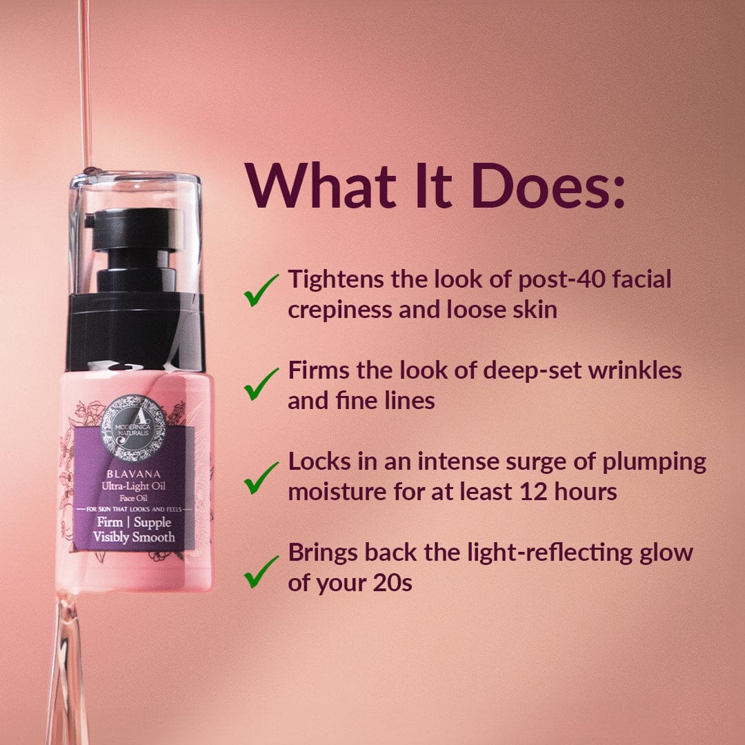 Blavana Ultra-Light Face Oil – Moisturizes, Softens, Firms Dry, Aging, Crepey Skin - Revolutionary Formula with Black Gram – Best Face Oil for Firm, Supple and Smooth Looking Skin – With Clinically Tested Ingredients Face oil A Modernica Naturalis