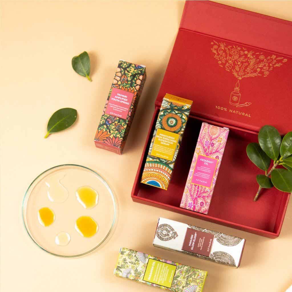 Mini Face Oil Kit with Kansa Face Wand - 5 Ayurvedic Face Oils with Facial Massage Tool Beauty set iYURA