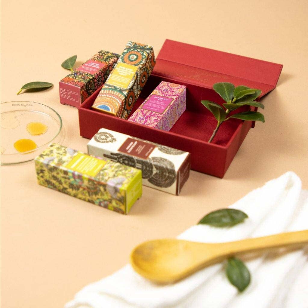 Mini Face Oil Kit with Kansa Face Wand - 5 Ayurvedic Face Oils with Facial Massage Tool Beauty set iYURA