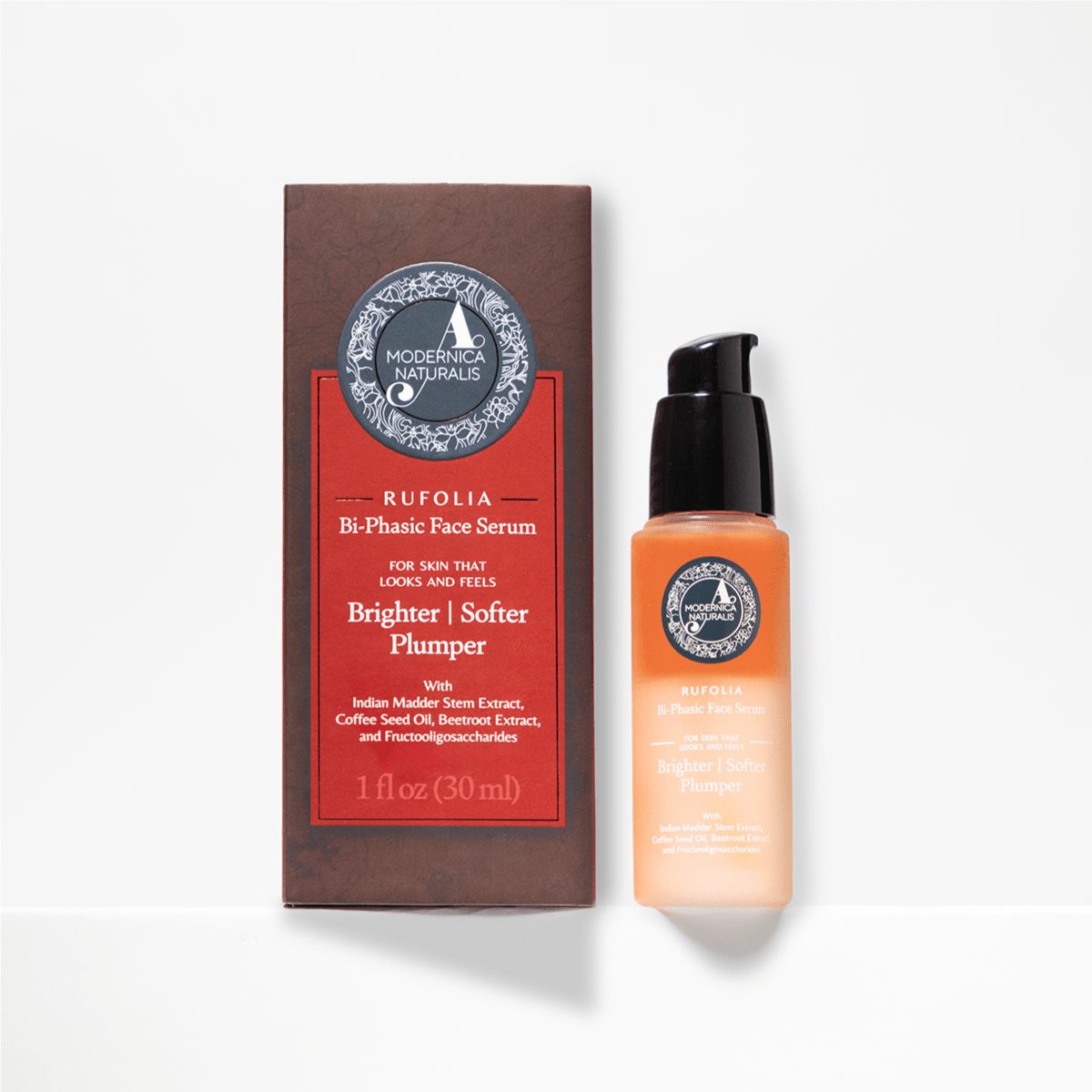 Rufolia Bi-Phasic Face Serum – Brightens, Softens and Plumps Dull, Crepey, Aging Skin – Water-Oil Hybrid Serum with Manjistha, Tomato, Coffee Seed & Plant-based Squalane – Best Bi-Phasic Face Serum For Mature Skin - With Clinically Proven Ingredients Face Serum A. Modernica Naturalis