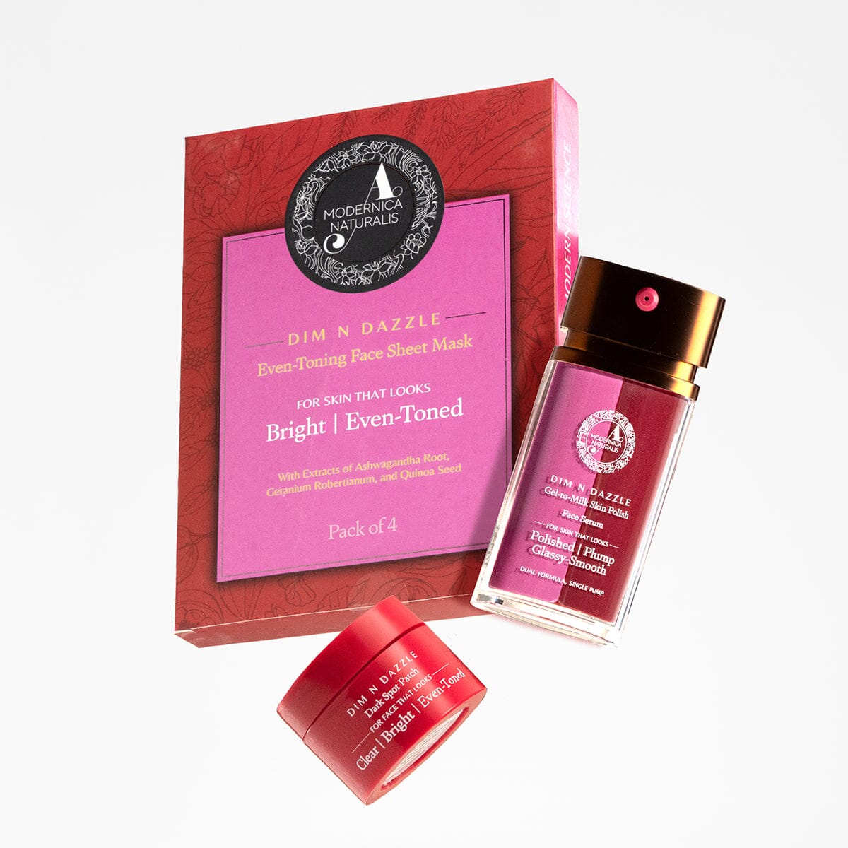 Dim N Dazzle Complete Even-Tone & Glow Trio Serum A Modernica Naturalis 