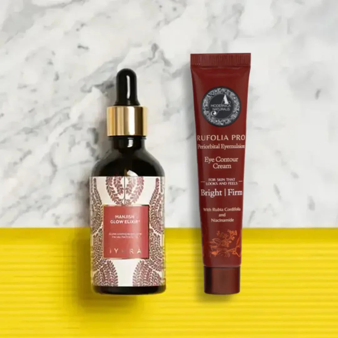 Manjistha Eye &amp; Face Duo: Rufolia PRO Periorbital Eyemulsion and Manjish Glow Elixir Beauty set A Modernica Naturalis 
