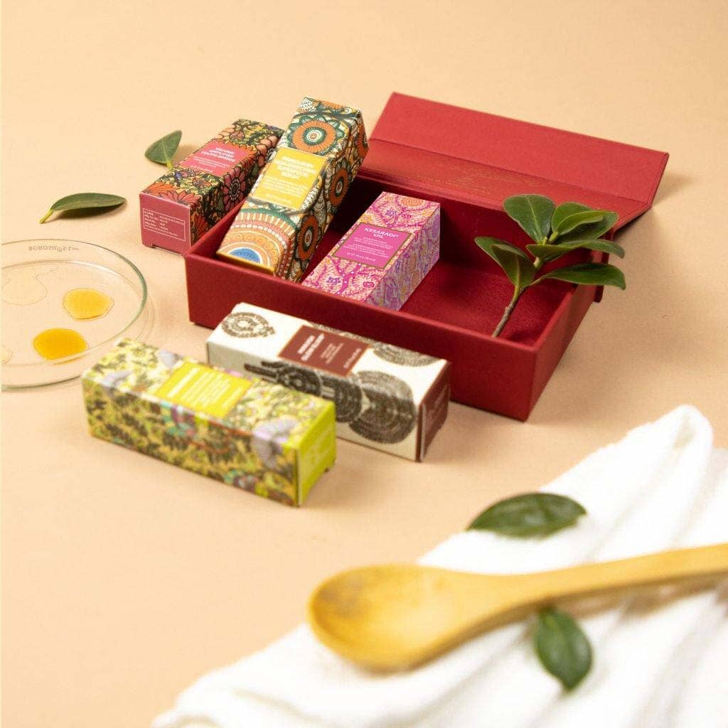 Mini Face Oil Kit with Kansa Face Wand - 5 Ayurvedic Face Oils with Facial Massage Tool Beauty set iYURA 