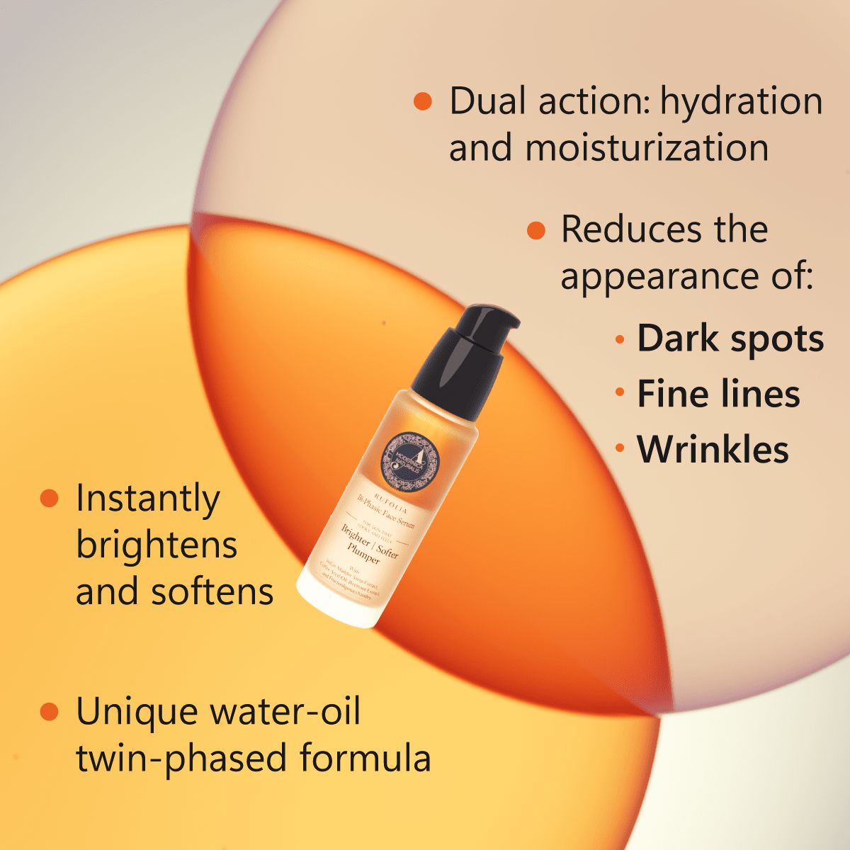 Rufolia Bi-Phasic Face Serum – Brightens, Softens and Plumps Dull, Crepey, Aging Skin – Water-Oil Hybrid Serum with Manjistha, Tomato, Coffee Seed & Plant-based Squalane – Best Bi-Phasic Face Serum For Mature Skin - With Clinically Proven Ingredients Face Serum A. Modernica Naturalis 