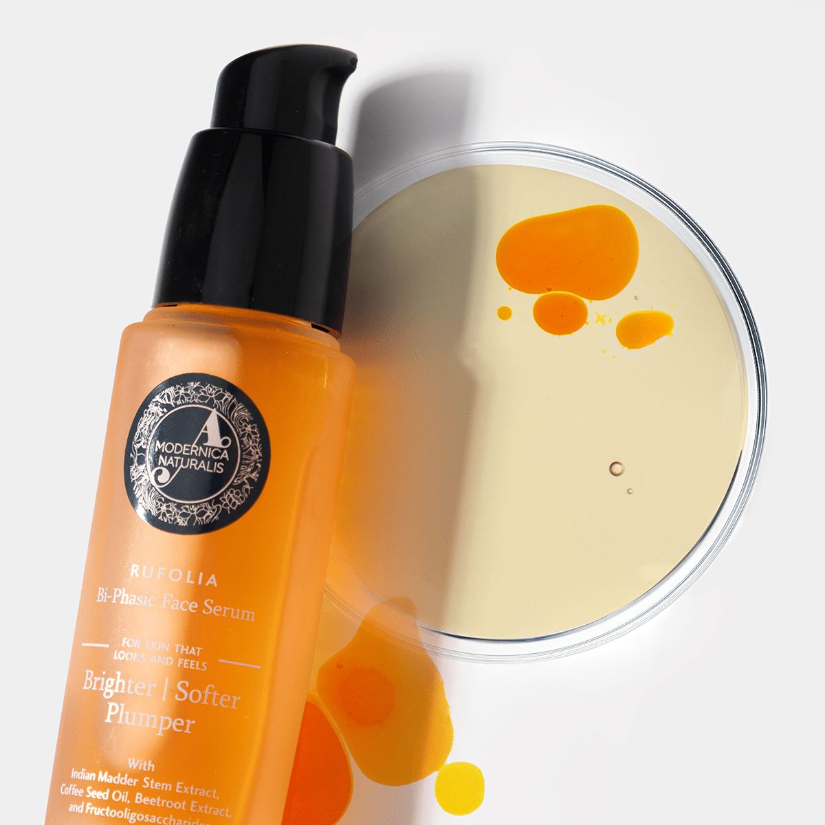 Rufolia Bi-Phasic Face Serum – Brightens, Softens and Plumps Dull, Crepey, Aging Skin – Water-Oil Hybrid Serum with Manjistha, Tomato, Coffee Seed & Plant-based Squalane – Best Bi-Phasic Face Serum For Mature Skin - With Clinically Proven Ingredients Face Serum A. Modernica Naturalis 