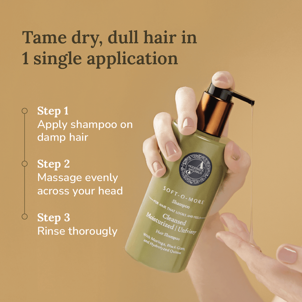Soft-O-More Shampoo – Cleanses, Moisturizes, Unfrizzes the look of Dry, Dull, Damaged or Aging Hair – Ultra-Hydrating Formula with Moringa, Gotu Kola and Black Gram – Best Shampoo For Damaged, Frizzy Hair Hair Shampoo A Modernica Naturalis 