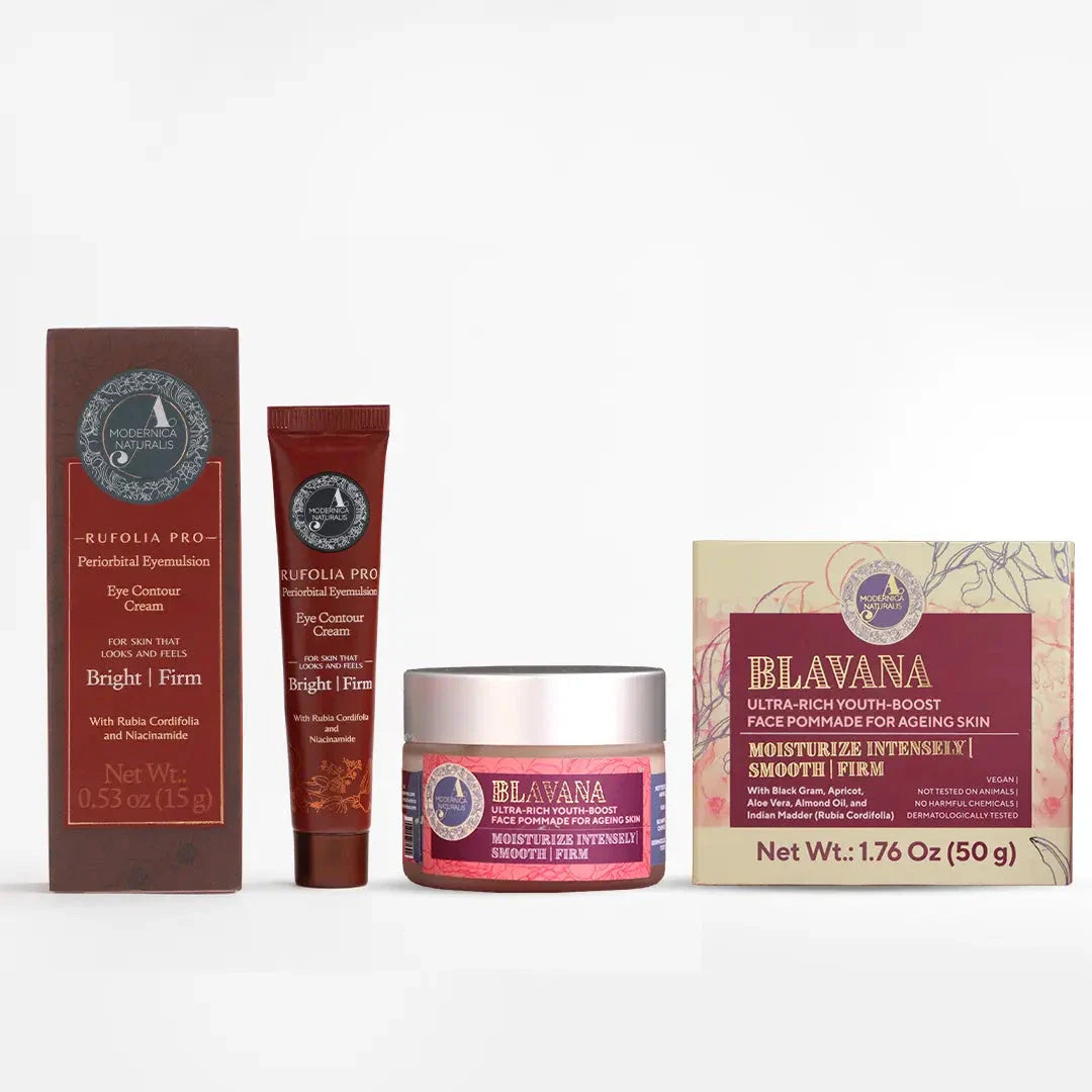 The Age-Hold Duo - Age-Defying Black Gram Face Moisturizing Cream and Brightening Under-Eye Cream for Mature Skin with Pro Beauty set A Modernica Naturalis 